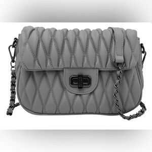 Badgley Mischka Quilted Grey Crossbody Bag NWT